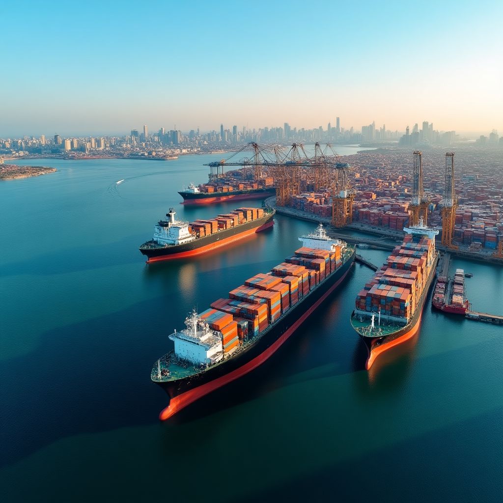 Puerto de Buenos Aires con actividad comercial